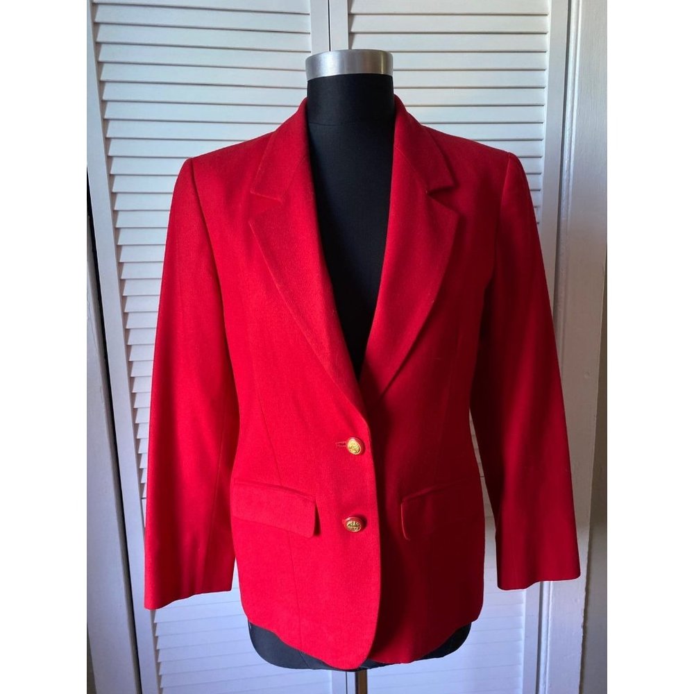 Vintage 100% Virgin Wool Pendleton Blazer Red with Gold Buttons Petite 4
